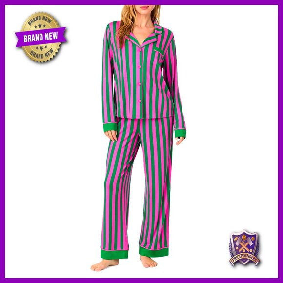 Women's Cozy Jersey Pajama Set Long Sleeve Button Down Relaxed Fit